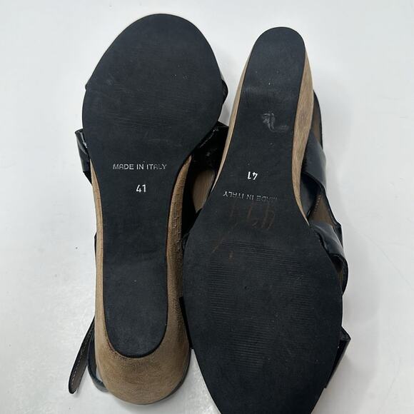 ANYI LU Made in ITALY BlLACK PATENT LEATHER WEDGE SANDAL MADE in ITALY SIZE 41 M - Picture 13 of 16